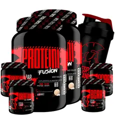 Kit 2x Whey Protein Fusion 900g + 2x Bcaa 3:1:1 60 Cáps + 2x Creatina 100% + Coqueteleira