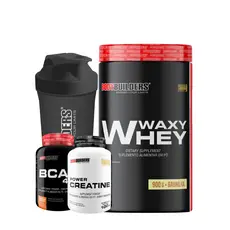 Kit Waxy Whey 900g + BCAA 4,5g 100g + Power Creatina 100g + Coqueteleira 600ml - Bodybuilders