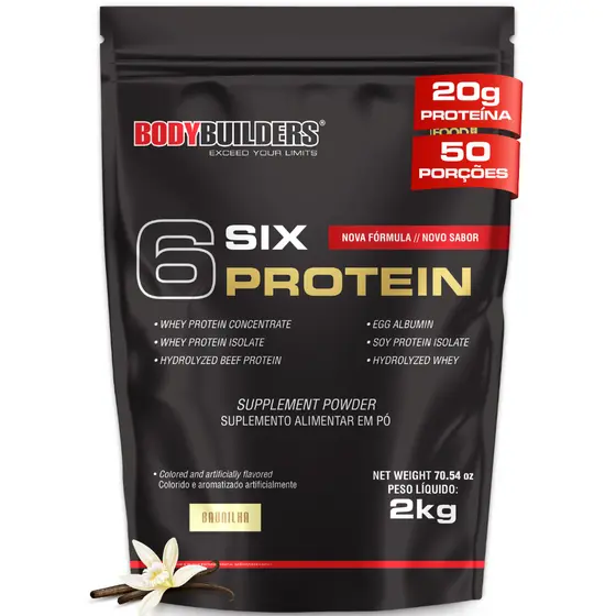 Whey Protein Concentrado 6 Six Protein 2kg - Para Ganho de Massa Muscular Magra - Bodybuilders