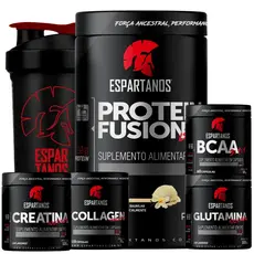 Kit Whey Protein Fusion + Bcaa + Crea + Gluta + Colágeno + shaker - ESPARTANOS
