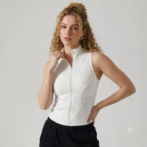 Colete Feminino Regata Esportiva Sport Com Ziper Suplex DryFit Treino Academia Yoga Corrida