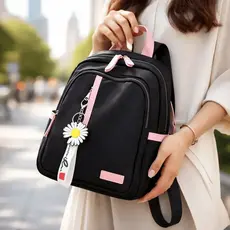 ASALOOG Mochila Feminina Casual Impermeável De Nylon com Acessório de florzinha Ref: HZ-07