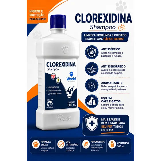 WORLD SHAMPOO CLOREXIDINA 500ML - USO VET