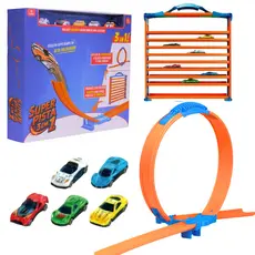 Super Pista 3 Em 1 Looping Rampa e Expositor Com 5 Carrinhos Coloridos - Castela