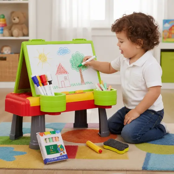 Kit Quadro Lousa de Desenhos Multifuncional 3 em 1C/ Giz Canetinha e Apagador Para Crianças - Castela