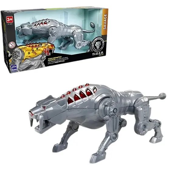 Boneco Tigre Robô Cibernético Squad Savage Cinza - Roma Brinquedos