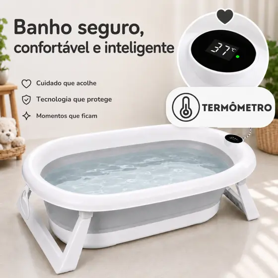 Banheira Para Bebê Dobrável E Portátil Com Medidor De Temperatura Pratico - Castela