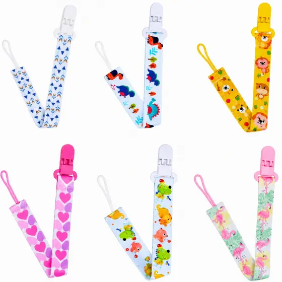 Prendedor De Chupeta Para Bebê Com Clip e Cordão Anti Queda Estampas Divertidas Bichinho - Castela