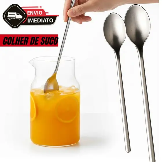 Colher Bailarina Inox Longa para Suco e Drinks | Cozinha, Bar, Jarras Altas e Coquetel