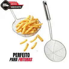 Escumadeira de Fritura Inox Aramada | Utensílio de Cozinha para Pastel, Salgados e Óleo Quente
