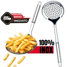 Escumadeira Inox Tradicional Reforçada | Utensílio de Cozinha para Massas, Arroz, Fritura