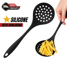 Escumadeira de Silicone Reforçada Utensílio de Cozinha para Frituras, Massas, Legumes e Antiaderente