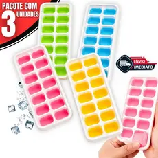 Kit 3 Formas de Gelo Silicone – Forma de Gelinho Cubo de Gelo com Tampa