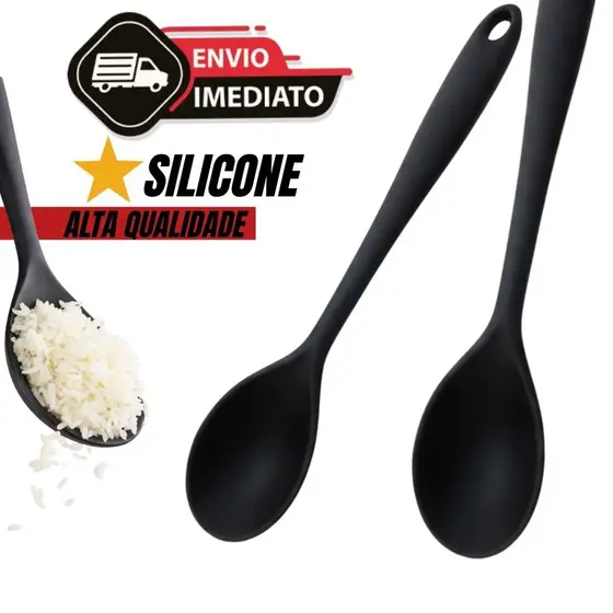Colher de Silicone Reforçada Antiaderente Utensílio para Cozinha, Massas, Molhos e Alta Temperatura