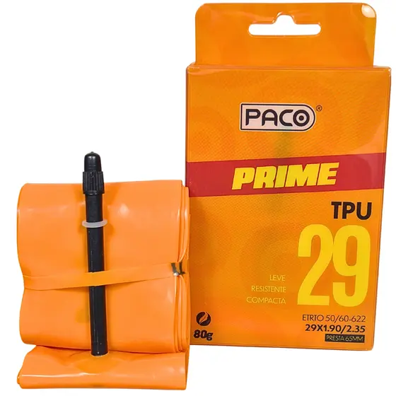 Camara Ar Tpu Aro 29 1.90x2.35 Paco Bico Fino 65mm Mtb Leve Compacto Bico Presta