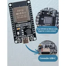 ESP32 WROOM32 DEV Módulo Microcontrolador Memória Placa USB-C 30Pinos