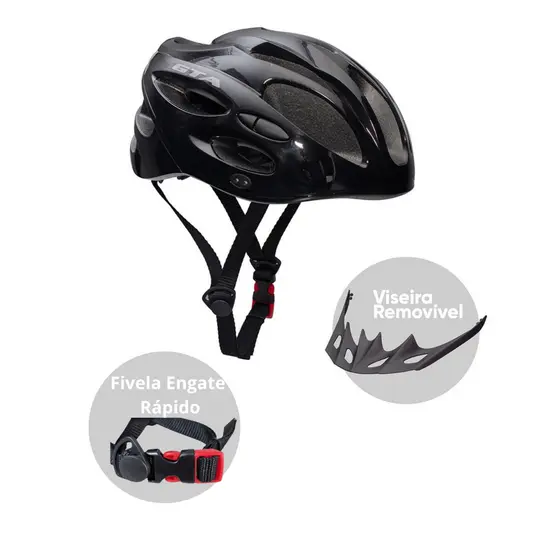 Capacete Bike Bicicleta Mtb Speed Pisca Led Gta Inmold Preto Tamanho M 54-58cm  Ventilado