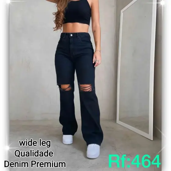 Wide leg jeans Black rasgo, qualidade Premium, cintura alta, veste bem.