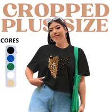 Cropped Plus Size Blusa Plus Size 100% Algodão T Shirt Feminina onça