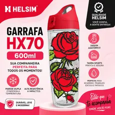 Garrafa Térmica 600ml Helsim HX70 Squeeze Parede Dupla Academia Água Diversas Estampas