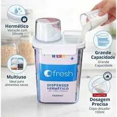 Pote Hermético 1.5L Com Copo Medidor Bico Dosador Cozinha Mantimentos Lavanderia Multiuso Organizado