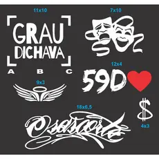 Kit 06 Adesivos GRAU DICHAVA, 59D, CHORA AGORA RIR DEPOIS, CIFRÃO, ANJO Motoo, OSASCORTE