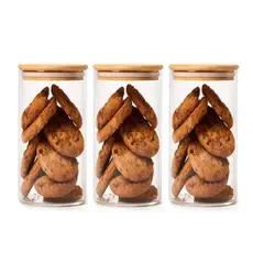 Kit 3 Potes De Vidro Mantimentos 950ml Com Tampa De Bambu