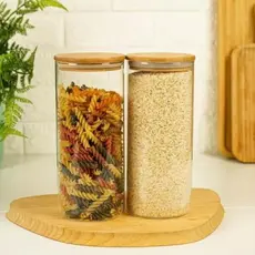 Pote De Vidro Mantimentos 1,8L Com Tampa De Bambu