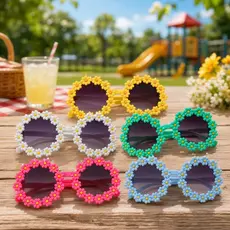 Óculos de Sol Infantil Redondo com Flores Decorativas