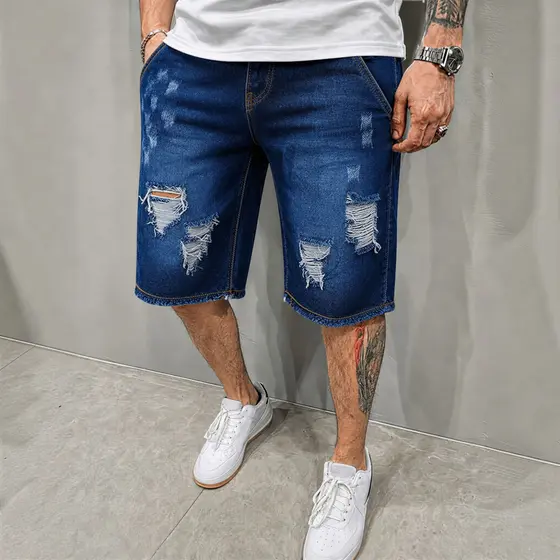Bermuda Jeans Masculina Destroyed Rasgada Premium Fashion Casual Moda Verão 2026 Confortável Alta Qualidade Premium
