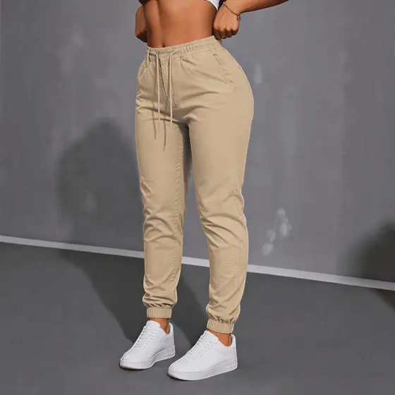 Calças Feminina Jogger Punho Bolso Elastano Estilosa Fashion Cintura Alta Confortável Casual Premium Tendência Moda
