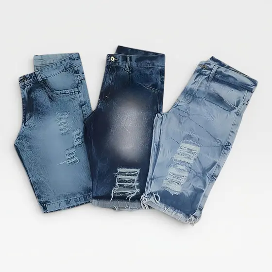 KIT 2 ou 3 Shorts Bermuda Jeans Masculinos Rasgados Fashion Premium Casual Outlet de Fábrica Alta Qualidade Conforto