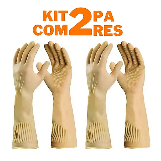 2 Pares Luva De Borracha Grossa Cano Longo Limpeza Pesada
