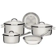Jogo de Panelas Indução Tramontina Solar em Aço Inox com Fundo Triplo e Tampas de Inox 5 Peças