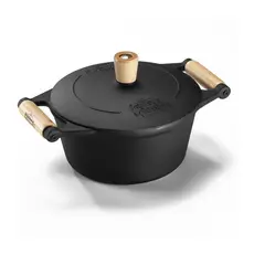 Panela de Ferro Com Alça de Madeira e Tampa Caçarola 22cm 3L