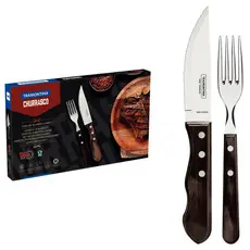 Jogo De Talheres Jumbo Tramontina Churrasco Garfo e Faca 12 Peças Aço Inox Cabo Madeira Polywood