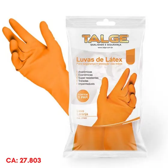 Luvas Látex p/ Limpeza e Jardinagem - Laranja - P M G