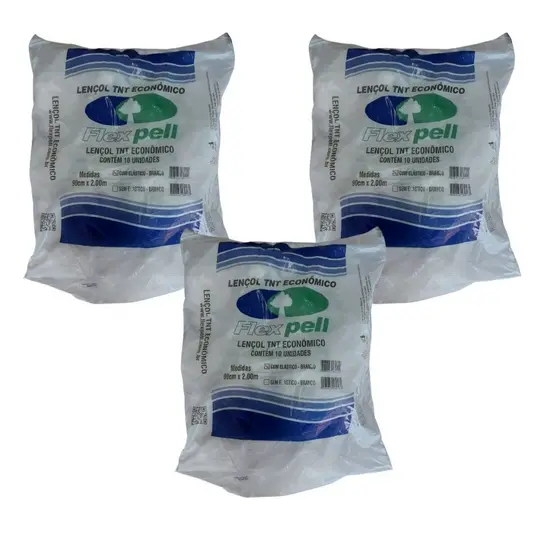30 Lençol P/Maca TNT Econômico Descartável 2,00x0,90 Branco C/Elástico Flexpell