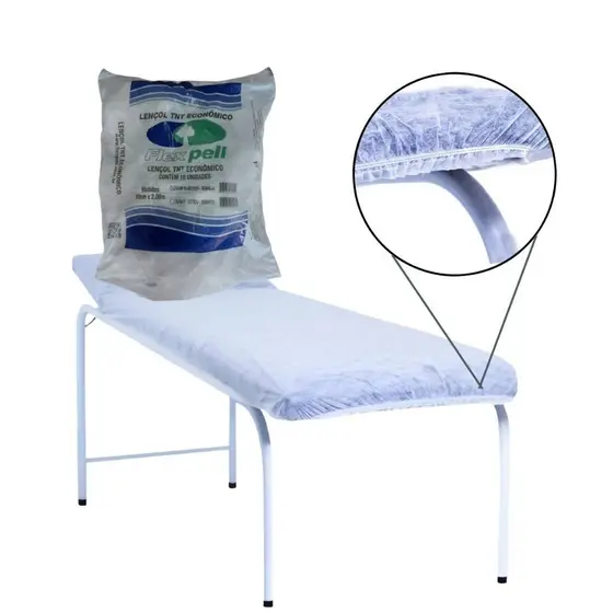 100 Lençol P/Maca TNT Econômico Descartável 2,00x0,90 Branco C/Elástico Flexpell