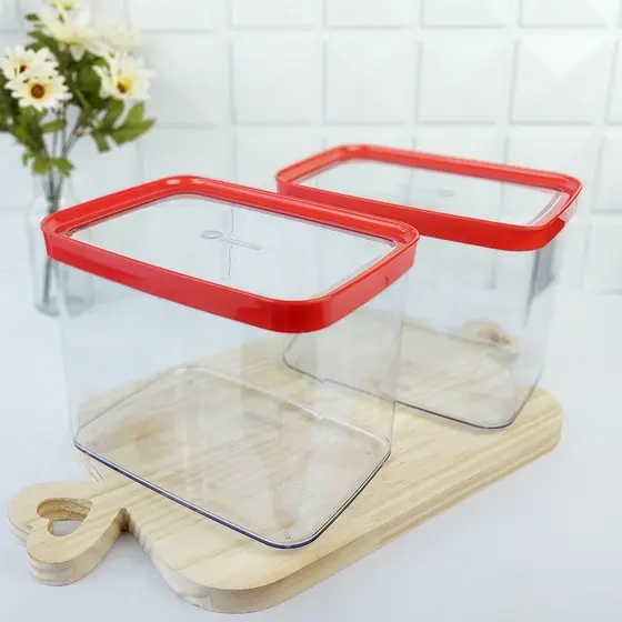 kit 2 Potes 4 Litros Herméticos para Mantimentos Cozinha Despensa Armário Empilháveis