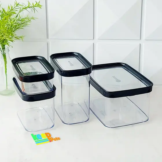 Kit 4 Potes Herméticos Acrílico Cristal Empilháveis Porta Mantimentos Cozinha 2,5L 1,5L 1L e 450ml