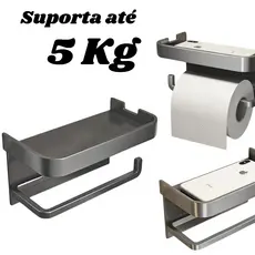 Suporte Papel Higiênico Premium Apoio Para Celular de Banheiro Fixo na Parede Sem Furos