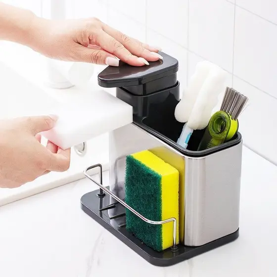 Armazenamento de louça de cozinha Dispensador de sabão de aço inoxidável