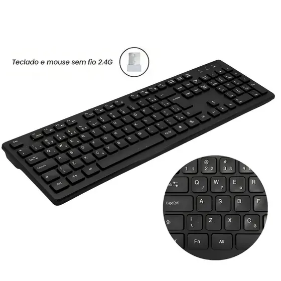 Teclado Sem Fio 2.4G ABNT2 Padrão Brasileiro USB Receptor Nano Para PC Notebook