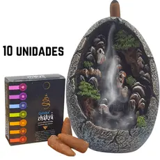 Incensário Cachoeira Cascata + 10 incensos Cone De Fumaça Decorado Incenso Cone