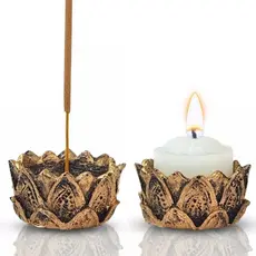 Porta Vela Incensário e Castiçal Flor de Lótus em Resina Porta Vela 5cm – 20 UNIDADES DE INCENSOS INCLUSO
