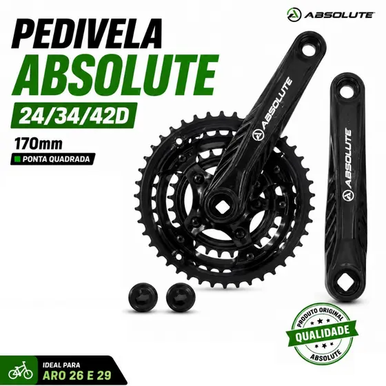 Pedivela em Aço Absolute 24/34/42D 170mm  Aro 26 e 29 Index Ponta Quadrada com Protetor Bicicleta
