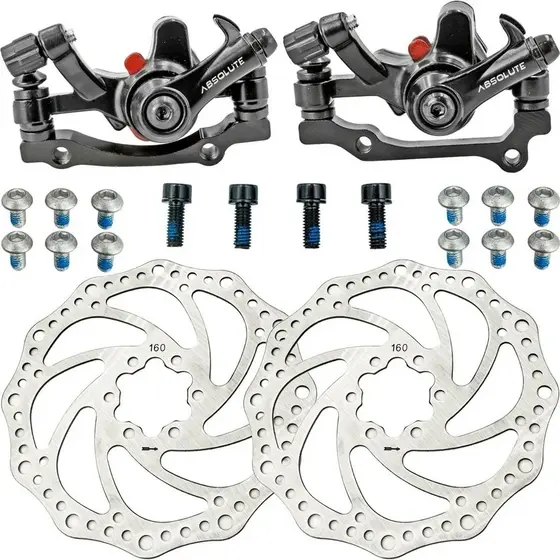 Kit Freio Disco Absolute Bike Mecânico Disco Pinça Rotor 160 Completo Dianteiro e Traseiro