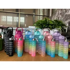 Kit 3 Garrafa De Água Squeeze Academia Com 2000ml 900ml E 300ml Portátil Adesivos ENVIO IMEDIATO