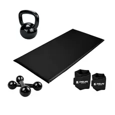 Kit Aeróbico Em Casa Caneleira 2 Kg + Colchonete + Halter 2 + Kettlebell emborrachado 4 kg